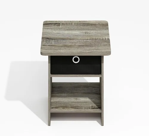 Miniatura 6 de Furinno Mesa auxiliar moderna, mesa auxiliar cuadrada con compartimento de almacenamiento, mesita de noche de esquina redonda, mesita de noche