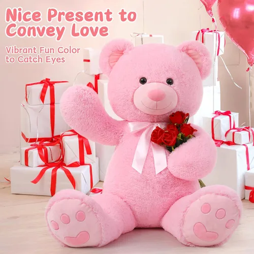 Miniatura 5 de MorisMos Oso de peluche gigante de 47 pulgadas Animal de peluche de 4 pies, Oso de peluche grande para baby shower, Regalos de oso de peluche