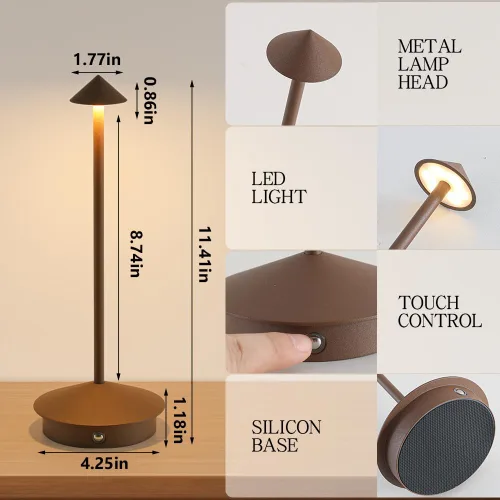 Miniatura 6 de Paquete de 2 lámparas de mesa inalámbricas recargables LED, portátiles de exterior, 5000 mAh, operadas con batería, luz de mesa con control táctil