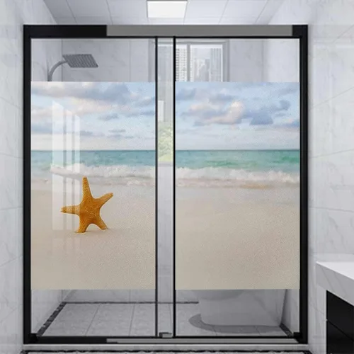 Película de privacidad para ventana color crema azul, calcomanías para ventanas manchadas, adhesivo estático para ventana, adhesivo decorativo para
