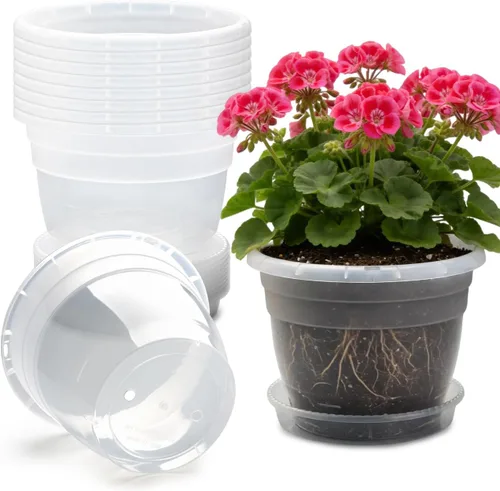 Miniatura 26 de RooTrimmer Juego de 10 macetas de 8 pulgadas con agujeros de drenaje y platillos, macetas para plantas de interior y exterior, macetas de orquídeas
