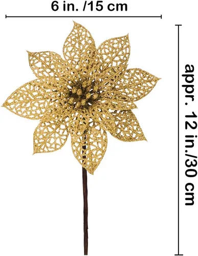 Miniatura 3 de Supla Paquete de 24 piezas de flores de Pascua doradas con purpurina dorada para árbol de Navidad, adornos de 5.9 pulgadas de ancho para coronas