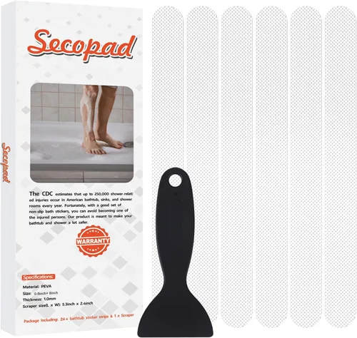 Miniatura 15 de Secopad Calcomanías de ducha antideslizantes originales para bañera y ducha, tiras de seguridad adhesivas fuertes con raspador, ideal para familias