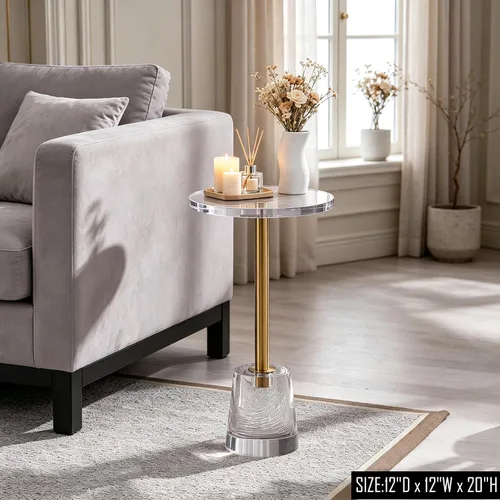 Miniatura 2 de Mesa auxiliar de acrílico para muebles, mesa auxiliar redonda pequeña transparente para sala de estar, dormitorio, oficina, mesita de noche moderna