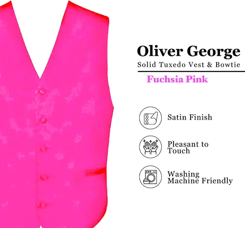 Miniatura 4 de Oliver George Chaleco formal sólido para hombre, 4 piezas, chaleco de esmoquin, corbata de lazo, pañuelo para traje o esmoquin