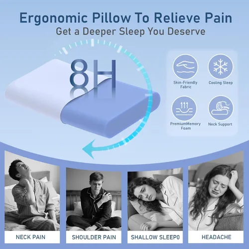 Miniatura 5 de Almohada cervical para aliviar el dolor de cuello, almohada de espuma viscoelástica de enfriamiento de 3.9 pulgadas, soporte ergonómico
