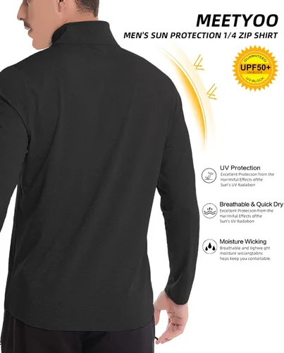 Miniatura 3 de Sudadera con cremallera de un cuarto para hombre, polo de manga larga, para golf, secado rápido 14, protección solar UPF 50+