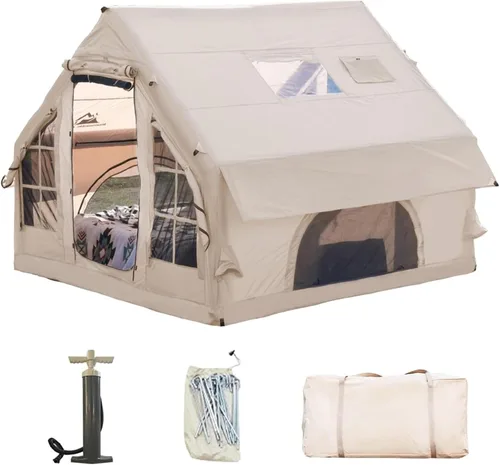 Miniatura 11 de Tienda de campaña inflable para campamento, instalación rápida con bomba, tienda de campaña Oxford impermeable de 4 estaciones con tragaluz, tienda