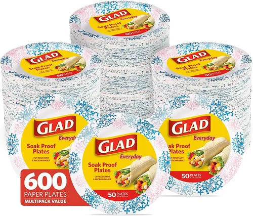 Miniatura 8 de Glad Platos desechables redondos de papel para todas las ocasiones, a prueba de remojo, a prueba de cortes, aptos para microondas, resistentes, 8.5