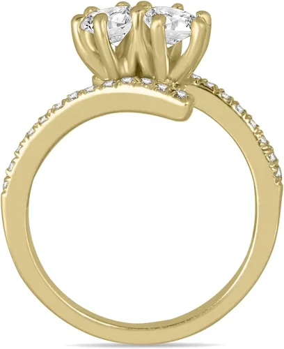 Miniatura 3 de Anillo torcido de diamantes naturales de dos piedras TW de 1 quilate en oro amarillo de 10 quilates