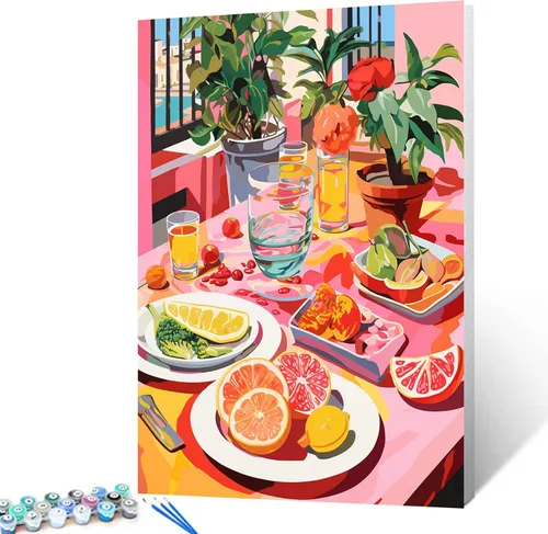 Miniatura 29 de Kits de pintura por números para adultos principiantes, pintura al óleo sobre lienzo de 16 x 20 pulgadas, lámpara de flores y óleo, pigmento 4-Art-06