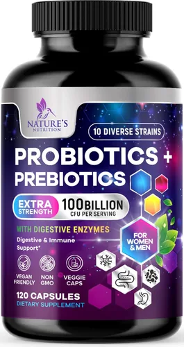 Miniatura 10 de Probióticos 100 mil millones de UFC por porción, 10 cepas premium + prebióticos, el mejor suplemento probiótico para mujeres y hombres, apoya