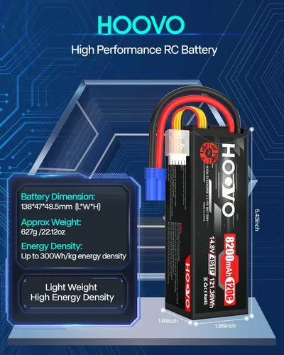 Miniatura 3 de HOOVO Batería LiPo 4S 14.8V 8200mAh 120C RC Batería Compatible con Arrma Losi DBXL-E RC Buggy Car Truck Boat (2 unidades)