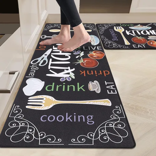 Miniatura 16 de HEBE Juego de 2 tapetes de cocina gruesos y antifatiga acolchados para el suelo, alfombras impermeables antideslizantes, cómodos tapetes de chef