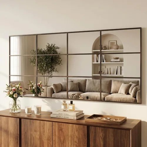 Miniatura 18 de Antok Espejo de pared, espejo decorativo de ventana de 24 x 36 pulgadas, espejo de pared con marco de metal, colgante o inclinado para sala