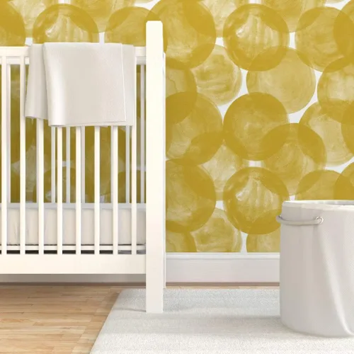 Miniatura 6 de Papel tapiz para despegar y pegar, acuarela mostaza, amarillo, dorado, lunares, geométricos, círculos audaces, redondo, papel tapiz extraíble