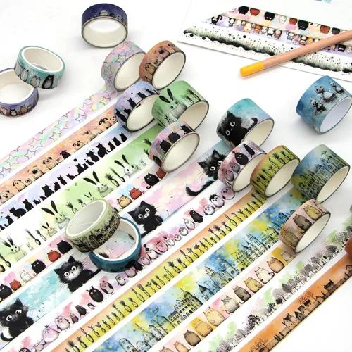 Miniatura 3 de Lindo juego de cinta washi – 24 rollos de cinta washi decorativa de animales Kawaii para suministros de álbumes de recortes, suministros de diario