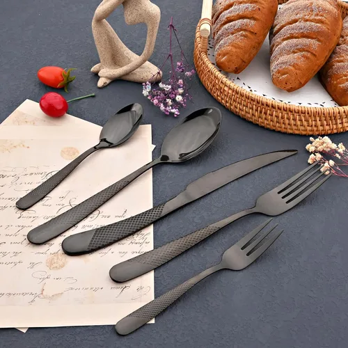 Miniatura 2 de JASHII Juego de cubiertos modernos de acero inoxidable martillado de 20 piezas, multiusos, para el hogar, cocina, restaurante, servicio de vajilla