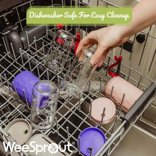 Miniatura 6 de WeeSprout Tazas de cristal con tapas y pajitas, tarros de batidos a prueba de derrames para niños pequeños y niños, contenedores de almacenamiento