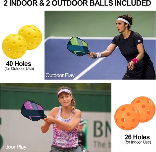 Miniatura 7 de USAPA - Palas de pickleball de fibra de vidrio USAPA, juego de 4, juego de pickleball con 4 raquetas de pickleball, incluye 4 bolas de pickleball