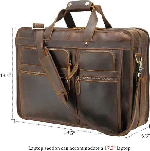 Miniatura 6 de Polare - Maletín de cuero de grano completo de 18.5 pulgadas para computadora portátil, bolsa de mensajero para hombres, grande para portátiles