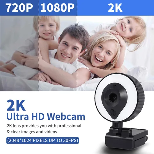 Miniatura 2 de Cámara web de 1080p AutoFocus 2K Brillo ajustable Cámara Web con micrófono estéreo y trípode para transmisión en vivo Educación a distancia