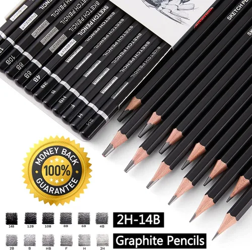 Miniatura 3 de PANDAFLY Juego de lápices de dibujo profesional, 12 lápices de grafito (14B a 2H), ideal para dibujar arte, bocetos, sombreado, lápices de artista