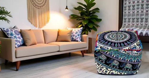 Miniatura 2 de CRAFT KALA Funda de puf tradicional de retazos cuadrados indios, funda para puf de sala de estar india, diseño otomano, decoración otomana, Elefante