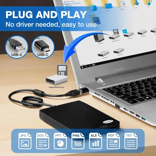 Miniatura 4 de Unidad de disquete externa portable con USB de 3.5 pulgadas, FDD de 1.44 MB para PC con Windows 2000, XP, Vista, 7, 8 o 10, o con Mac, no se