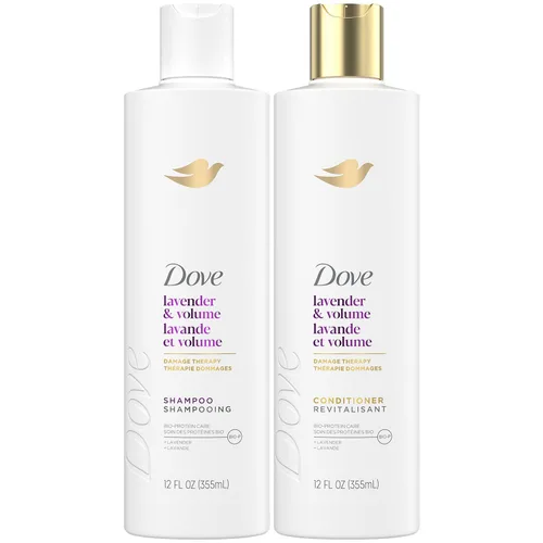 Dove Champú y acondicionador, lavanda y terapia de daño por volumen – Productos para el cabello voluminizador para mujeres con cabello fino y plano,