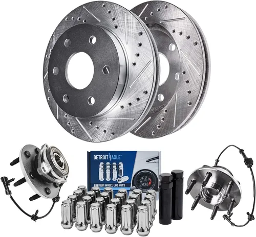 Miniatura 24 de Detroit Axle - Kit de freno para Mercedes-Benz C300 2015-2023, C350e 2016-2018 2015 C400, rotores perforados y ranurados Reemplazo de pastillas