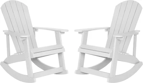Miniatura 27 de Flash Furniture Savannah - Mecedora Adirondack de madera de poliresina, poliestireno gris para todo tipo de clima, herrajes de acero inoxidable