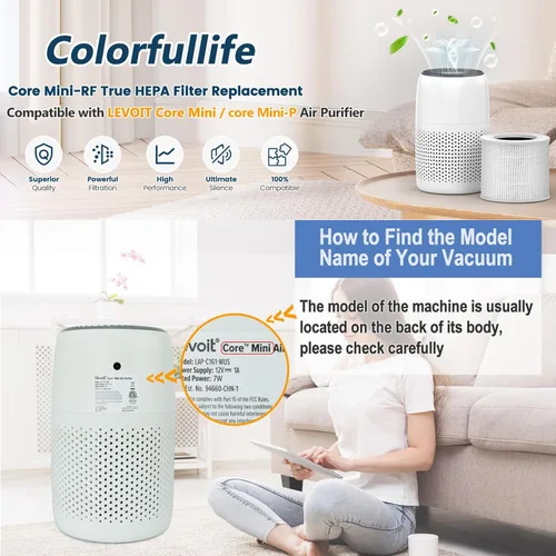 Miniatura 3 de 2 paquetes de filtros Core Mini H13 True HEPA para LEVOIT Core Mini Core Mini-P Purificador de Aire, Filtro de Repuesto 3 en 1 HEPA, Carbón Activado