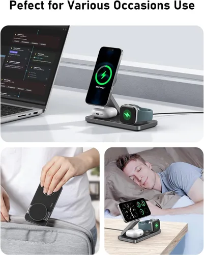 Miniatura 2 de VBA Estación de carga inalámbrica 3 en 1 para cargador Apple MagSafe, soporte de cargador inalámbrico magnético plegable de carga rápida, cargador