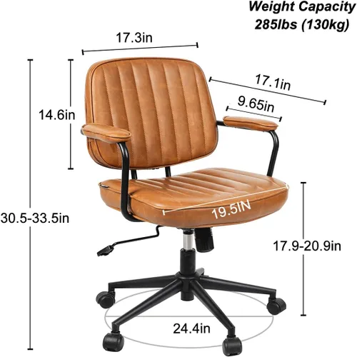 Miniatura 2 de Silla de oficina moderna de mediados de siglo, silla de escritorio ergonómica de piel sintética con ruedas y brazos, silla giratoria ajustable