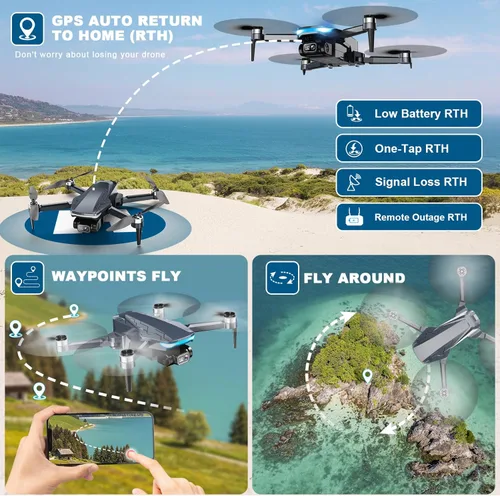 Miniatura 3 de Dron GPS con cámara, drones HD 2K para adultos, dron FPV plegable con GPS, retorno automático, seguimiento, vuelo circular, vuelo por puntos
