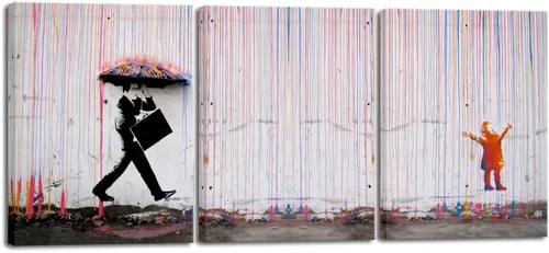 Miniatura 14 de Wieco Art Banksy Lluvia o Graffiti Colorido Callejero Famoso Pinturas en Lienzo Arte de Pared Moderno Inspirador Imágenes de Amor en Gris Impresión