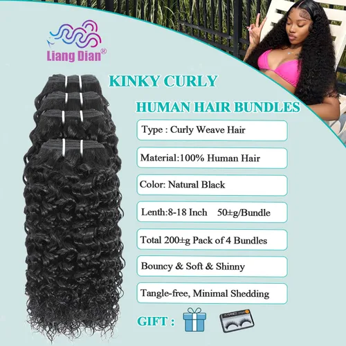 Miniatura 2 de Liang Dian Paquetes Rizados de Cabello Humano 8 8 10 10 Pulgadas Paquetes Kinkycurly de Cabello Humano para Mujeres Negras 100% Sin Procesar Cabello