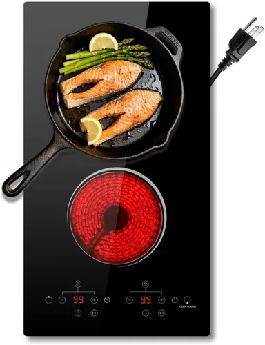 Miniatura 11 de Placa de cocina eléctrica, 2 quemadores, estufa eléctrica de 110 V 2000 W con control de perilla, encimera eléctrica radiante de 12 pulgadas e