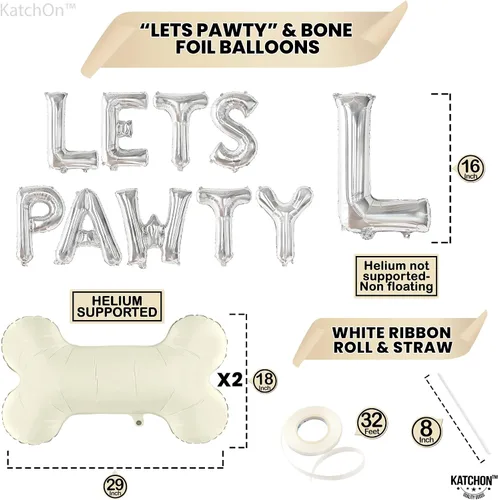 Miniatura 6 de KatchOn, Silver Lets Pawty Balloons - Paquete de 11 globos para perros, globos de patas Globo negro de hueso de perro para decoraciones