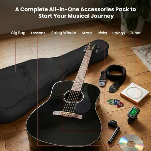 Miniatura 2 de Fender Guitarra acústica FA-125 Dreadnought - Paquete negro con estuche, afinador, correa, cuerdas, púas y DVD instructivo de Austin Bazaar