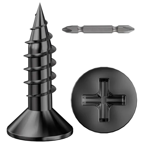 Miniatura 16 de Wensilon (385 piezas) Tornillos de cabeza plana negros para madera, tornillos autorroscantes de cabeza plana para metal rápido, equipados con kit