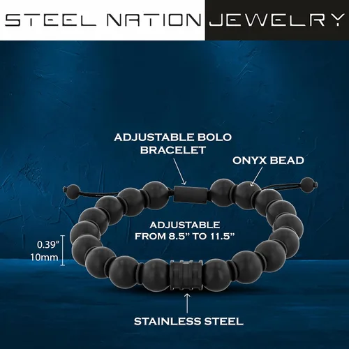 Miniatura 3 de Pulsera Bolo de Nylon Ajustable con Cuentas de Acero Inoxidable para Hombre - Elección