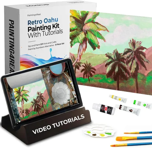 Miniatura 10 de Painting4Real Kit de clase de pintura de bricolaje para adultos con tutoriales en video: Aprende a pintar Amber Lake - Cómo pintar con acrílicos