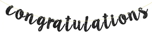 Cartel de felicitaciones con purpurina negra para bodas, aniversarios, graduaciones, banderines de felicitaciones, suministros de decoración de