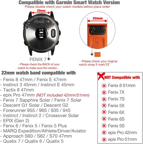 Miniatura 3 de Abanen Correas de reloj de silicona de ajuste rápido de 0.866 in para Garmin Instinct 3 de 1.772 in, Fenix 8 de 1.850 in, Fenix 7/6/5, correa
