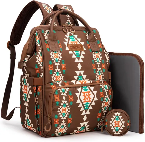 Miniatura 13 de Montana West Wrangler Bolsa Mochila para Pañales Mochila de Viaje Azteca Carteras Occidentales Multifunción Bolsas para Bebé para Mamá con Bolsillos