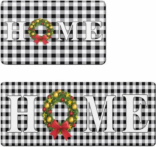 Tapete de baño de Navidad a cuadros para bañera, antideslizante, de secado rápido y absorbente, de tierra de diatomeas, para fregadero de cocina,