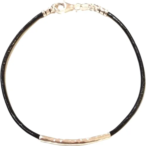 Miniatura 5 de 2mm Black Leather Cord with 925 Sterling Silver Ends, Clasp and Floating Hammered Curved Tube Bracelet. Made to Your Size. Women, Men, Unisex