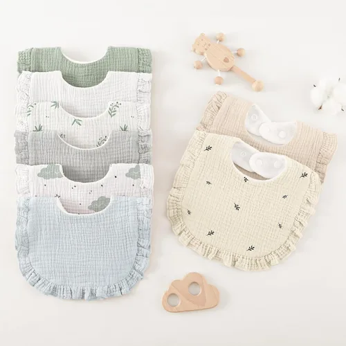 Miniatura 7 de Bearmoss Paquete de 8 baberos de muselina para babeo y dentición, baberos suaves para niñas, niños, recién nacidos